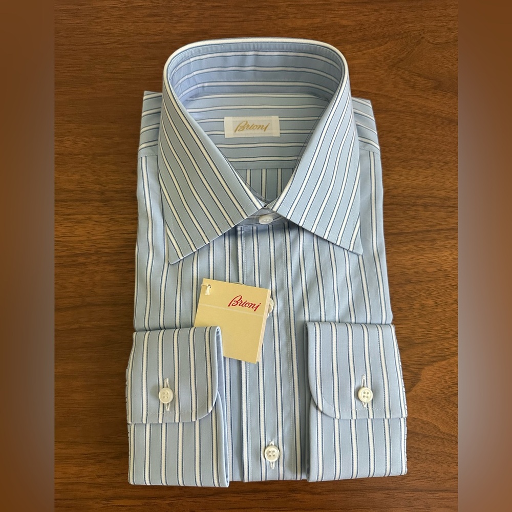 Brioni NWT Blue Pinstripe Robert Pocket Shirt